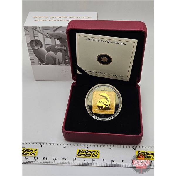 RCM Canada 2010 : $3 Square Coin : Polar Bear (92.5%) (COA #9830)