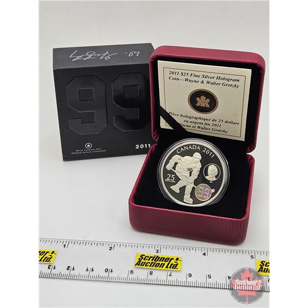 RCM Canada 2011 : $25 Fine Silver Hologram Coin : Wayne & Walter Gretzky (COA #03589) (99.99%) (GST