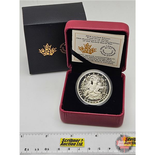 RCM Canada 2014 Limited Edition Proof Silver Dollar : 75th Anniversary of the Declaration of the Sec