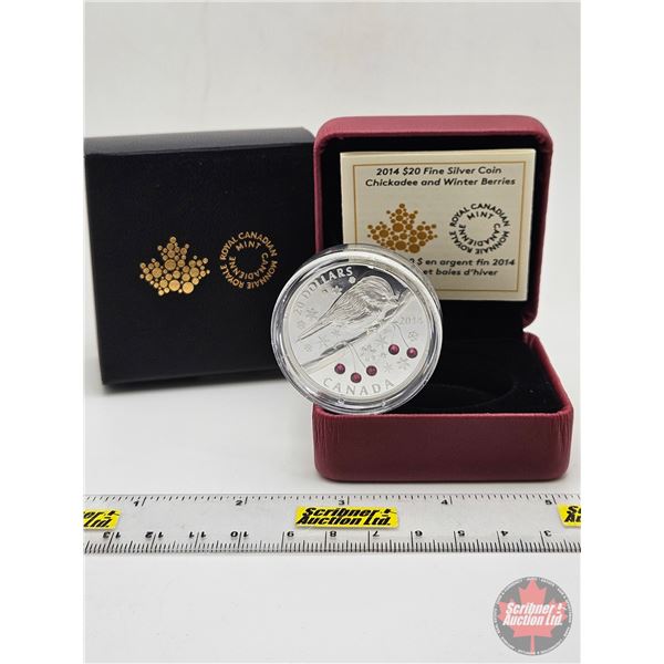 RCM Canada 2014 : $20 Fine Silver Coin : Chickadee and Winter Berries (COA #5420) (Swarovski Element