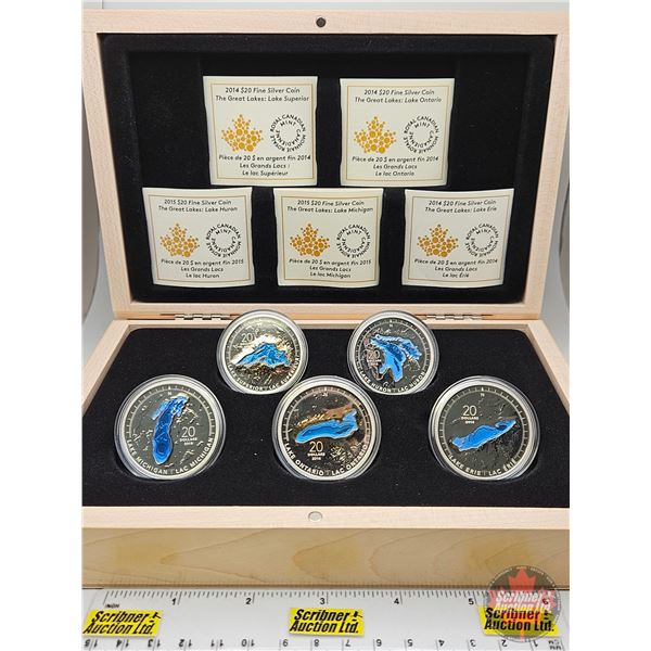RCM Canada 2014 / 2015 : The Great Lakes : $20 Fine Silver : Five-Coin Set ~ 2014 Lake Superior (COA