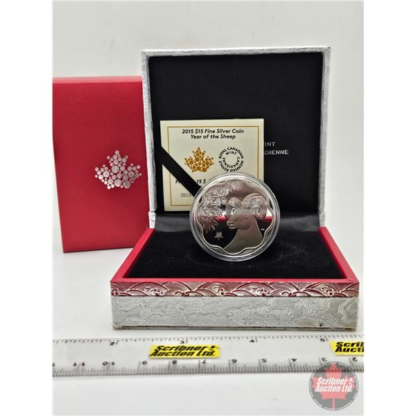 RCM Canada 2015 Lunar Lotus $15 Fine Silver Coin: Year of the Sheep (COA #08509) (99.99%) (GST Exemp