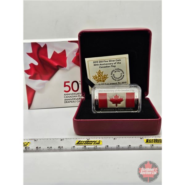 RCM Canada 2015 : $50 Fine Silver Coin : 50th Anniversary of the Canadian Flag (COA #08835) (99.99%)