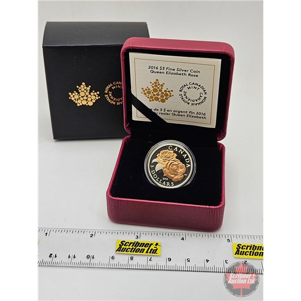 RCM Canada 2015 : $3 Fine Silver Coin : Queen Elizabeth Rose (COA #00938) (99.99%) (GST Exempt)