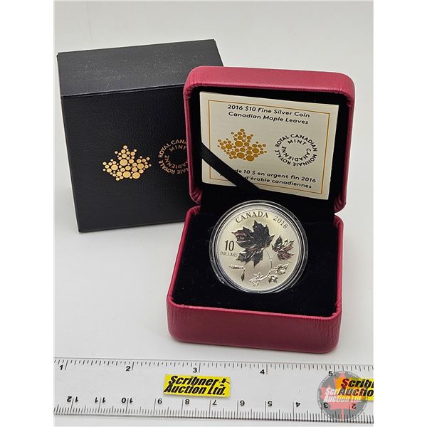RCM Canada 2016 : $10 Fine Silver Coin : Canadian Maple Leaves (COA #20762) (99.99%) (GST Exempt)