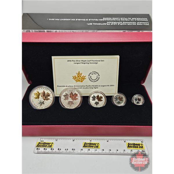 RCM Canada 2016 Fine Silver Maple Leaf Fractional Set : Longest Reigning Sovereign (COA #3294) The c