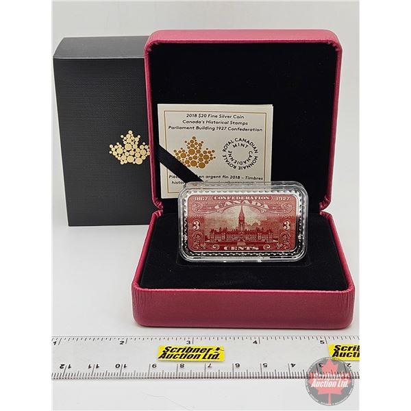 RCM Canada 2018 : $20 Fine Silver Coin : Canada's Historical Stamps : Parliament Building 1927 Confe