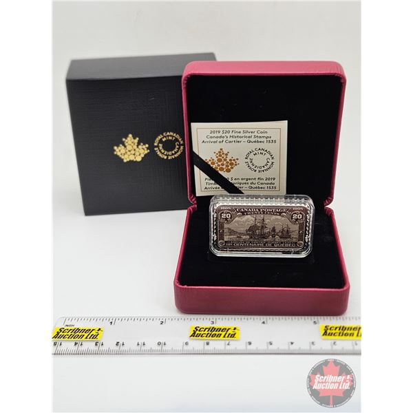 RCM Canada 2019 : $20 Fine Silver Coin : Canada's Historical Stamps : Arrival of Cartier - Quebec 15