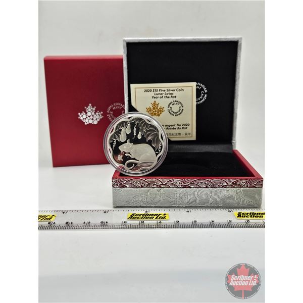 RCM Canada 2020 Lunar Lotus $15 Fine Silver Coin: Year of the Rat (COA #08089) (99.99%) (GST Exempt)