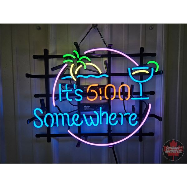 Neon Sign : "5 O' Clock Somewhere" (Modern) (15"H x 19"W x 2-1/4"D)