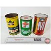 Image 1 : Oil Cans (3) : CO-OP - Maple leaf (6-1/2"H x 4"Di) - MG (Full) (6-1/2"H x 4"Dia) - Sonic (Full) (6"H