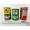 Image 2 : Oil Cans (3) : CO-OP - Maple leaf (6-1/2"H x 4"Di) - MG (Full) (6-1/2"H x 4"Dia) - Sonic (Full) (6"H