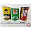 Image 4 : Oil Cans (3) : CO-OP - Maple leaf (6-1/2"H x 4"Di) - MG (Full) (6-1/2"H x 4"Dia) - Sonic (Full) (6"H