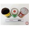 Image 6 : Oil Cans (3) : CO-OP - Maple leaf (6-1/2"H x 4"Di) - MG (Full) (6-1/2"H x 4"Dia) - Sonic (Full) (6"H
