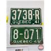 Image 3 : License Plates (4) : Quebec  - 1941 (6"H x 10-1/4"W) - 1943 (6"H x 10-1/4"W) - 1945 (5-1/4"H x 9-3/4