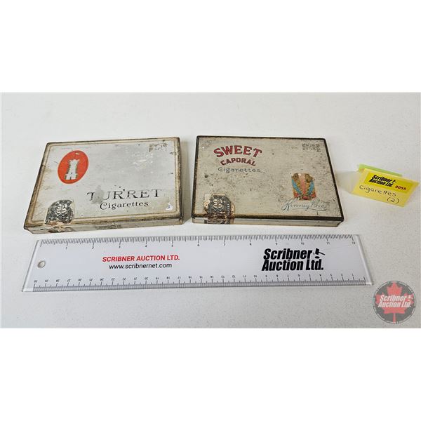 Cigarette Tins (2) : Sweet Caporal & Turret (Both Measure : 4-1/4"H x 5-3/4"W x 1-2"D)