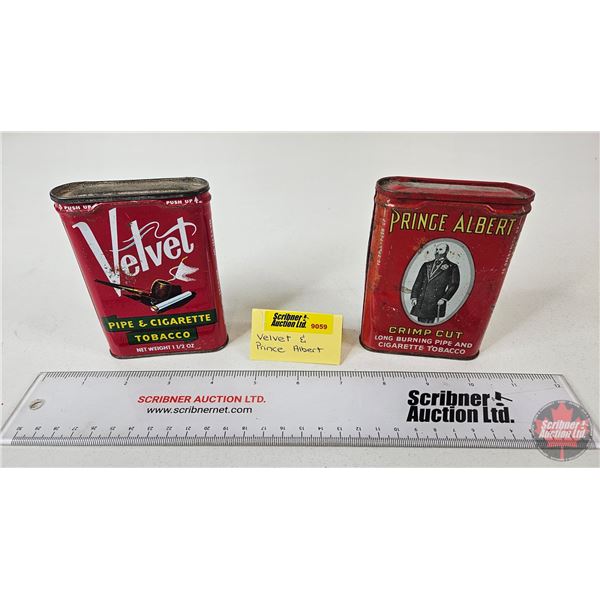 Tobacco Tin (2) : Prince Albert & Velvet (Both Measures : 4-1/4"H x 3"W x 1"D)