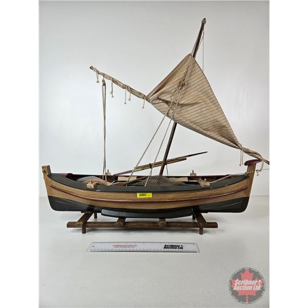 Wooden Model Boat  (Total Measures : 28" H x 32" W x 9" D)