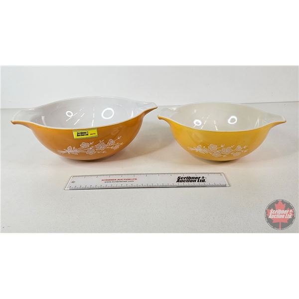Pyrex Mixing Bowls (2) : Butterfly Gold (Largest Measures : 10-1/4"Dia)