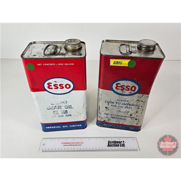 ESSO Gear Oil Tins (2) (Both Full) (Both Measure : 11-1/4"H x 6"W x 4"D)