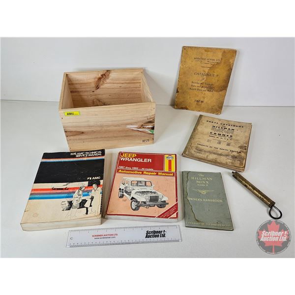 Wood Crate w/ Automotive Books (5) - The Hillman Minx - Boyes And Rosser Ltd Catalogue - 1975 AMC Te