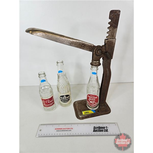Bottle Capper w/ Glass Bottles (3) - Mission Beverage - St. Paul Beverages -Your Prairie Rose Bevera
