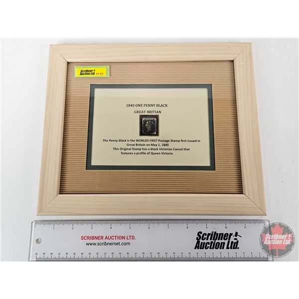 Glass Framed 1840 One Penny Black Great Britian Stamp (Frame Measures : 9-3/4"H x 11-3/4"W)