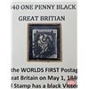 Image 3 : Glass Framed 1840 One Penny Black Great Britian Stamp (Frame Measures : 9-3/4"H x 11-3/4"W)