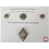 Image 2 : Canadian Women's Army Corps WWII (3) Brass CWAC Uniform Buttons & (1) Cap Badge