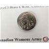 Image 5 : Canadian Women's Army Corps WWII (3) Brass CWAC Uniform Buttons & (1) Cap Badge