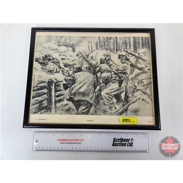 Glass Framed 1943 Asemaan Print by A.Lindeberg (Frame Measures : 11-3/4"H x 14-3/4"W)