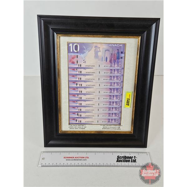 Canadian 2007 Ten Dollar Notes : Series Of 10W Special Serial Number (UNC) (In Glass Frame) (Frame M