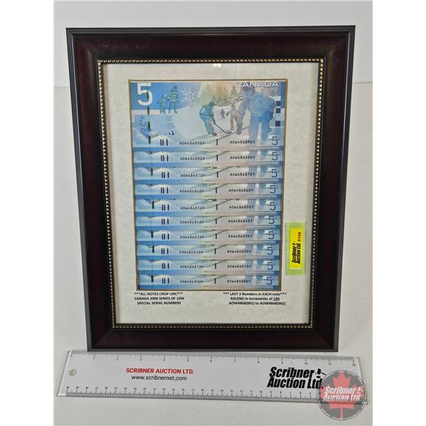 Canadian 2006 Five Dollar Notes : Series of 10W Special Serial Numbers (UNC) (In Glass Frame) (Frame
