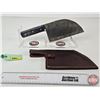 Image 1 : Damascus Cleaver w/ Laminated Handle & Leather Sheath (Total Length : 12-1/2")