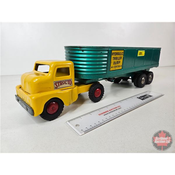 Pressed Steel Toy Truck & Dump Trailer : Structo (Truck is Re-Painted) (5-3/4"H x 5-1/2"W x 21"L)
