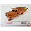 Image 2 : Pressed Steel Toy Dump Truck : Wyandotte Toys (NOTE : Wooden Rims) (4-1/2"H x 5"W x 12-1/2"L)