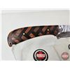 Image 2 : Damascus Hunting Knife Pattern Wood Handle w/ Leather Sheath (NOTE : Crack In Handle (Total Length :