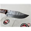 Image 3 : Damascus Hunting Knife Pattern Wood Handle w/ Leather Sheath (NOTE : Crack In Handle (Total Length :