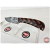 Image 5 : Damascus Hunting Knife Pattern Wood Handle w/ Leather Sheath (NOTE : Crack In Handle (Total Length :