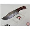 Image 8 : Damascus Hunting Knife Pattern Wood Handle w/ Leather Sheath (NOTE : Crack In Handle (Total Length :