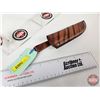 Image 9 : Damascus Hunting Knife Pattern Wood Handle w/ Leather Sheath (NOTE : Crack In Handle (Total Length :