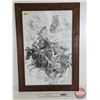 Image 1 : Glassed Frame Print : Mountain Man, Horses & Grizzley Bear by Bill O'Meill (Frame Measures : 34-1/2"