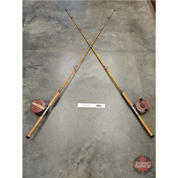 Peetz 8' Trolling Rods & 6" Mahogany/Brass Reels (2)
