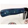 Image 2 : CLEAVER : (Consignor Tag) Blued Stainless Cleaver w/Blue Laminated Handle and Leather Sheath (Total 