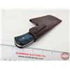 Image 9 : CLEAVER : (Consignor Tag) Blued Stainless Cleaver w/Blue Laminated Handle and Leather Sheath (Total 