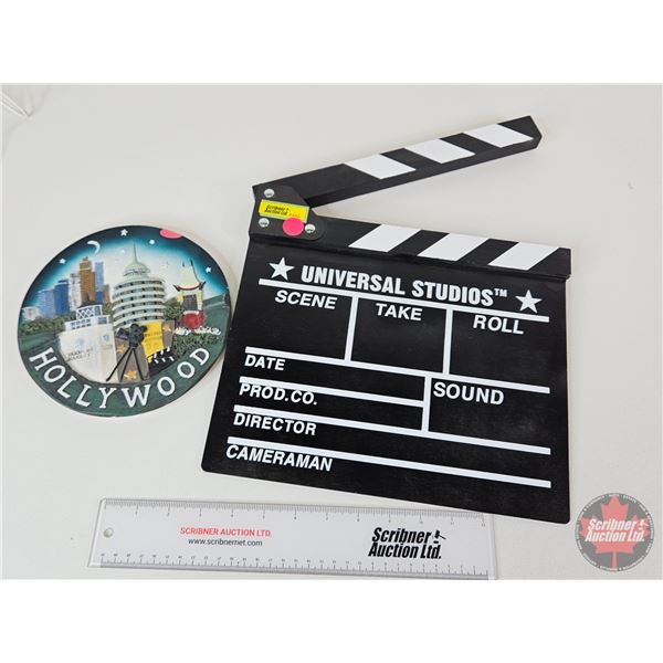 Collector Combo: - Hollywood Ceramic Plate Wall Hanging - Universal Studios Clap Board (11-1/4H x 12