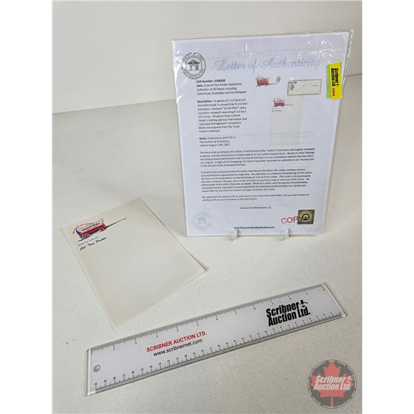Co.l Tom Parker Note Paper (One Piece) (NOTE: Consignor Purchased from Graceland as a Set : Copy of 