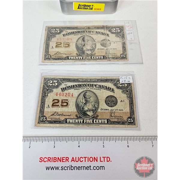 Dominion of Canada Twenty Five Cent 1923 "Shinplaster" (2) : ~ McCavour/Saunders #440204 ~ McCavour/