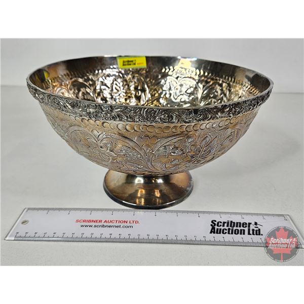 Silver Plated Fruit Bowl : "EP Brass - India" (6"H x 10-1/2"Dia)