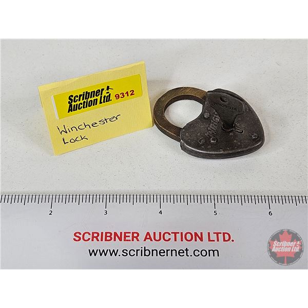 Winchester Padlock Heart with Key (Working) (2-1/2"H)